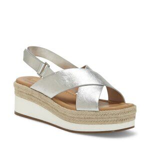 NEW Corso Como Penelopy Platform Wedge Sandal Silver Leather Women's Size 9.5